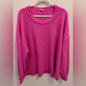 Blu Pepper Hot Pink Waffle Knit Long Sleeve Top